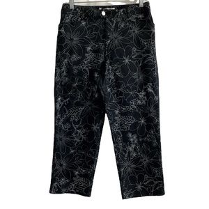 Vintage Evan-Picone Womens Black Floral Stretch Jean Capris 8